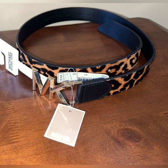 MICHAEL KORS Karli Calf Hair Belt Gold Leopard Print Size Small AUTHENTIC NWT - Picture 5 of 6